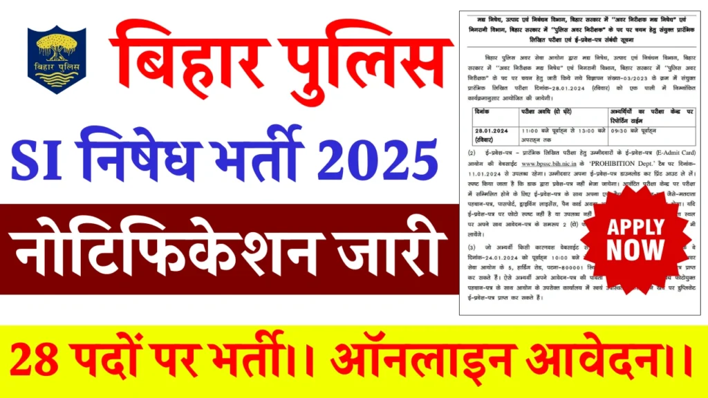 Bihar Police SI Prohibition Recruitment